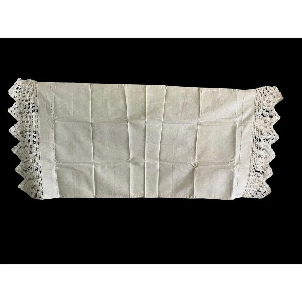 Vintage Pillow Sham Pillow Layover Crochet Hems Hearts White Cottage Chic